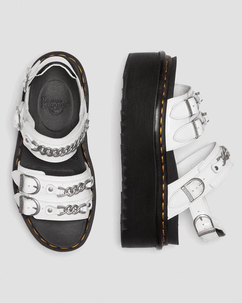 White Women's Dr Martens Voss II Chain Patent Leather Gladiator Sandals | CA 302VRW